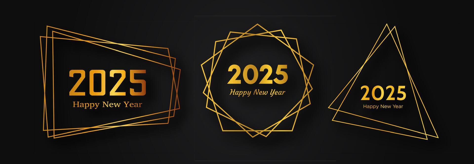 2025 Happy New Year gold geometric polygonal background vector