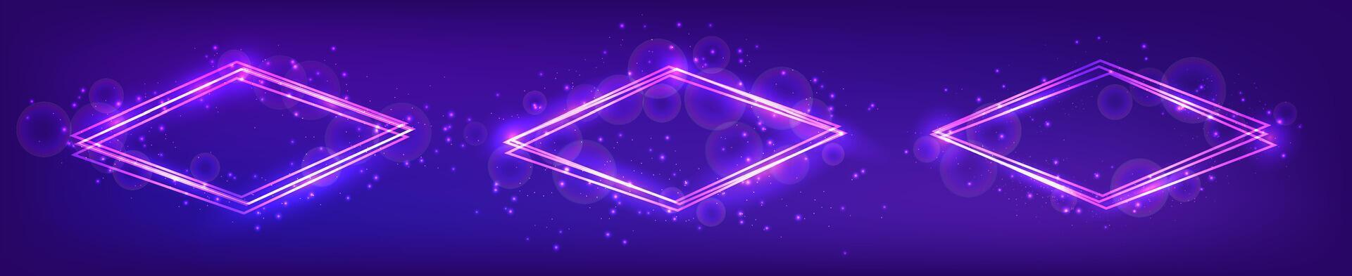 Neon rhombus frame with shining effects and sparkles vector