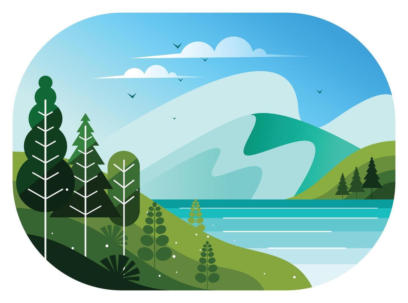 Beautiful view of the lake and the mountains on forest vector