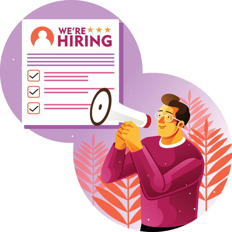 Man holding a megaphone announces job vacancies vector