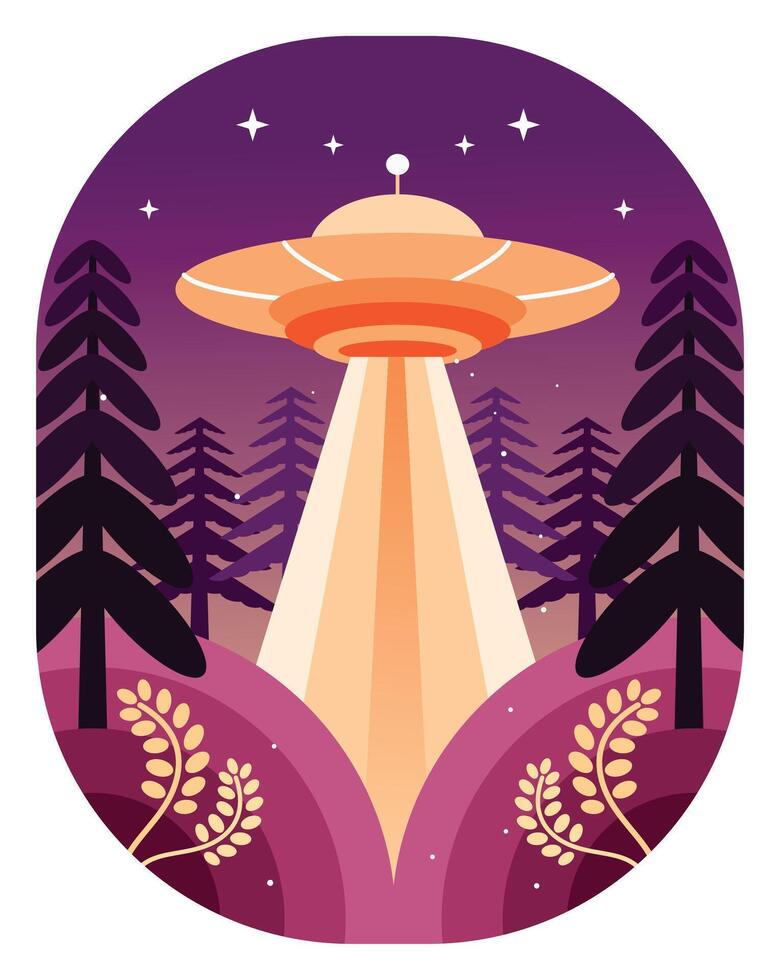 UFO in the forest at night vector