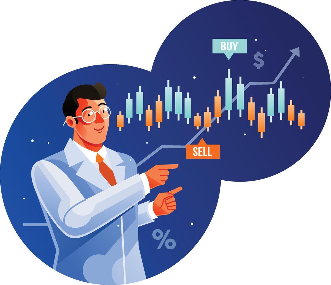 Trader expert showing chart on stock market vector