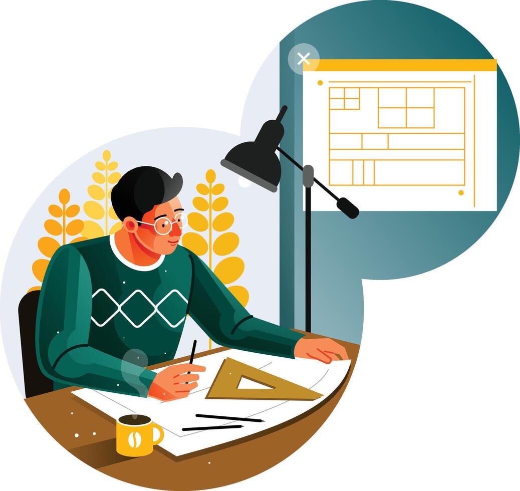 The architect is drawing a house plan vector