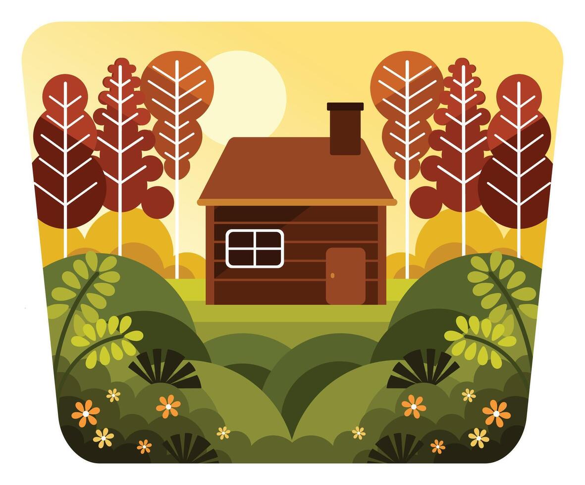 Cabins in the woods on spring vector