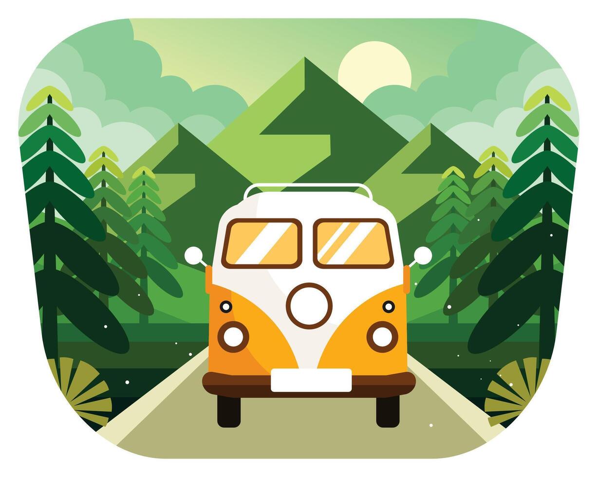 Explore the mountain forest by car vector