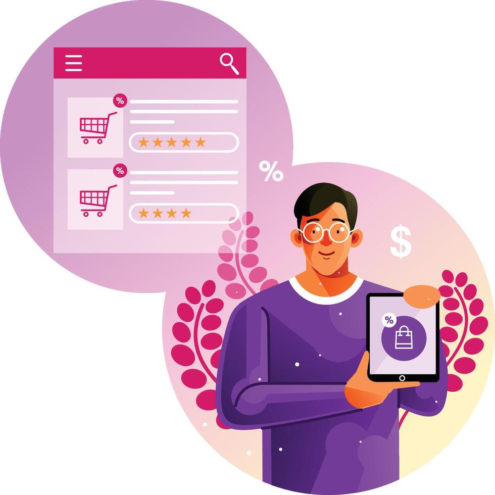 Man are shopping using an application on mobile vector