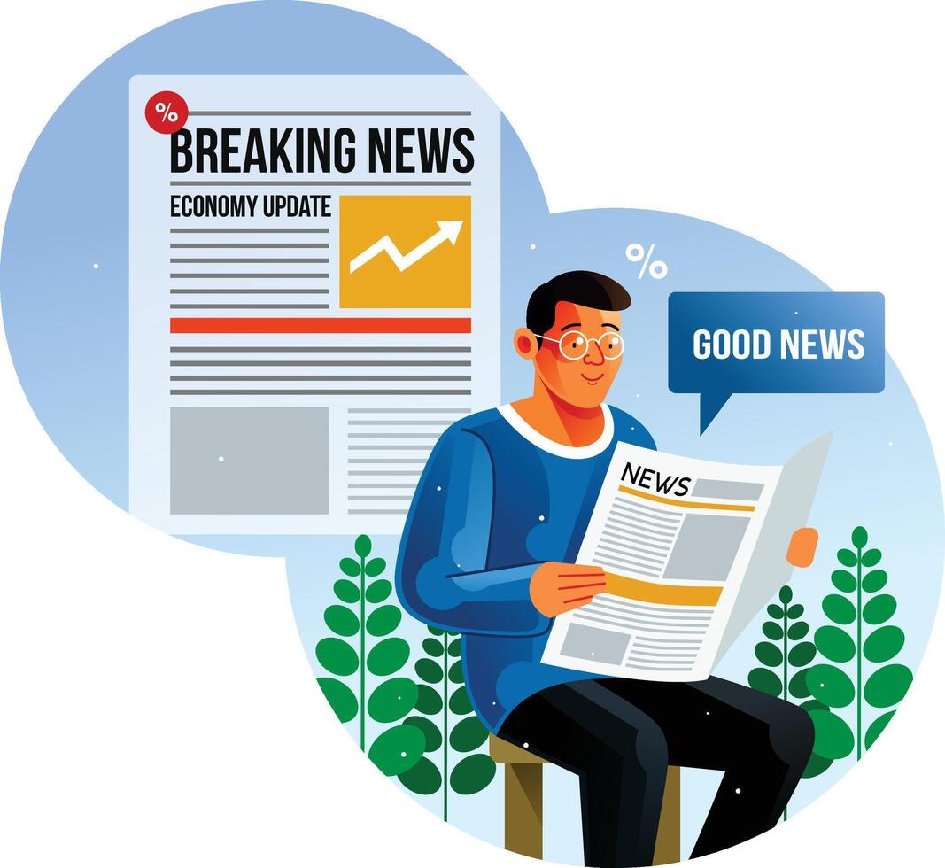 Man reading newspaper on bench outdoors vector