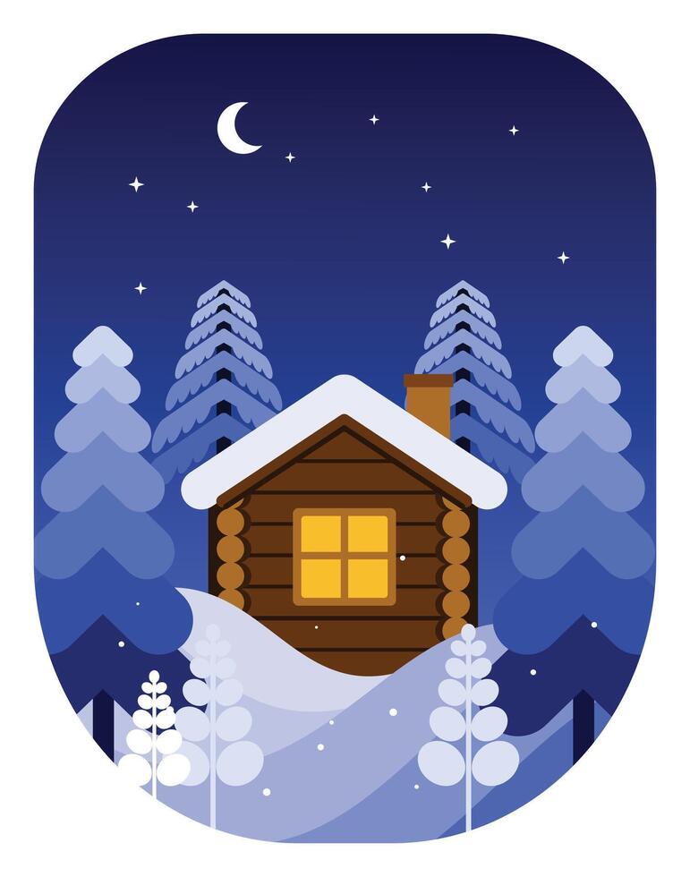 Cabin on night in the wood vector