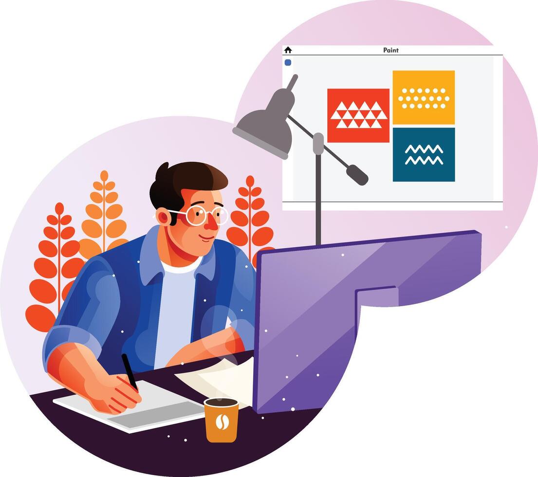 Graphic designer creating his artwork using computer vector