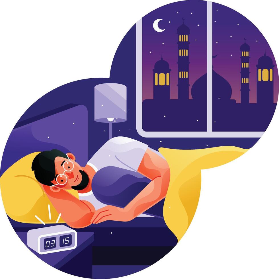 People wake up from sleep to do Suhoor or sahur vector
