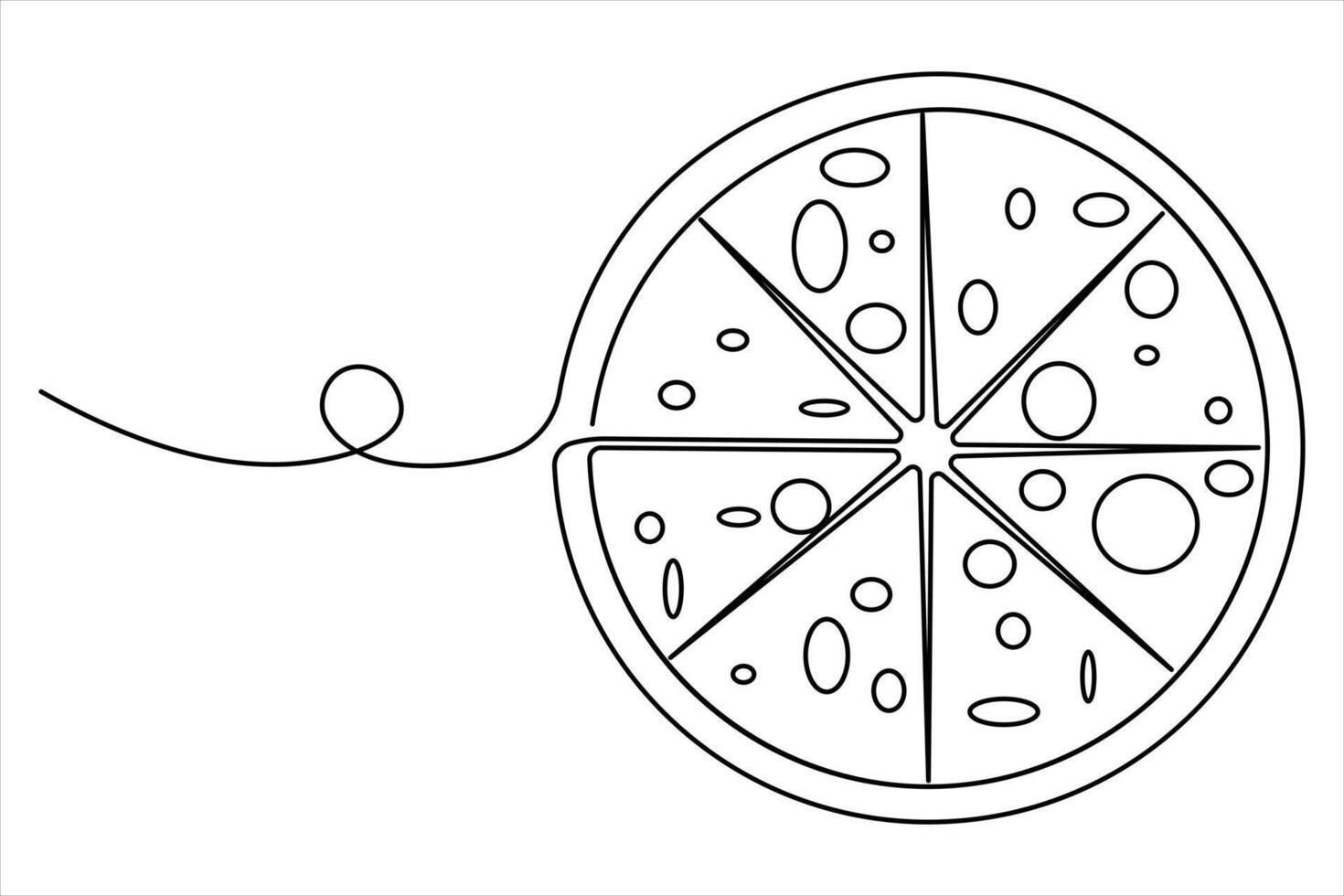 One continuous single line art drawing of delicious cheese pizza outline minimalism vector