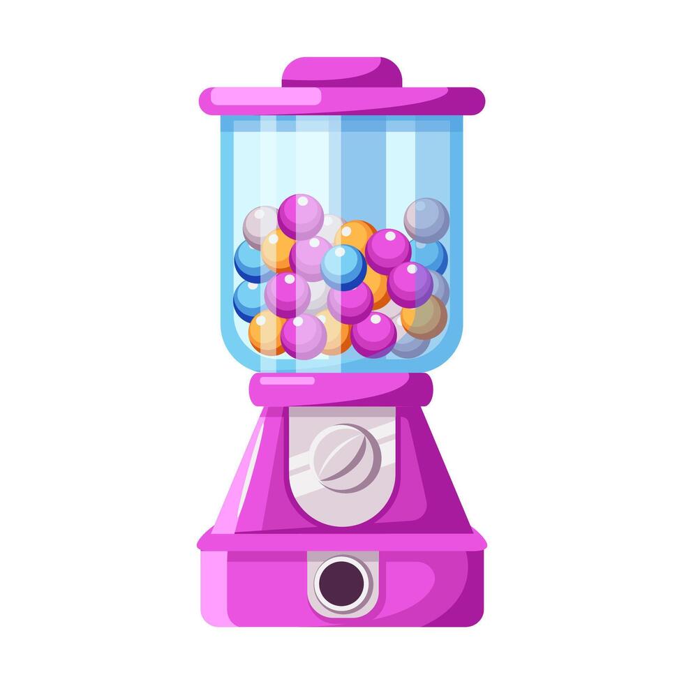 Vintage vending machine with tasty gumballs flat color icons set. Retro dispenser filled with sweets creative design icon on white vector