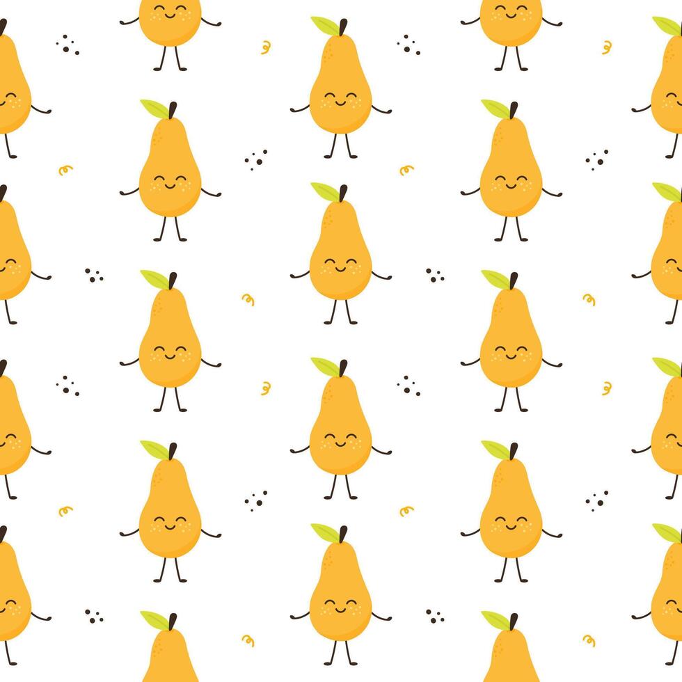 Funny pear characters seamless pattern vector