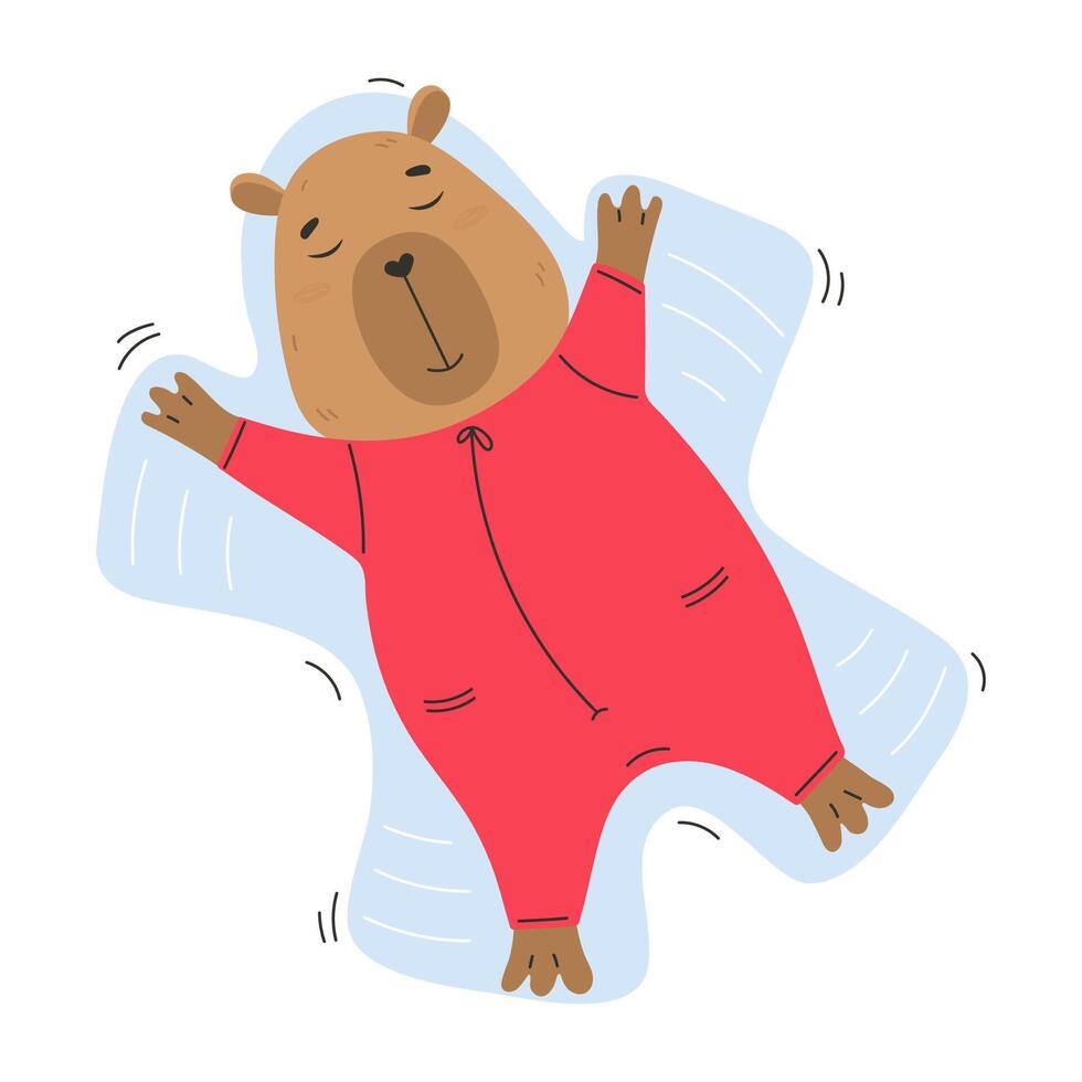 Capybara making snow angel illustration vector