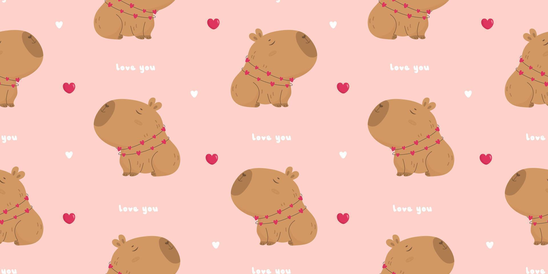 Seamless pattern with lovely capybara vector