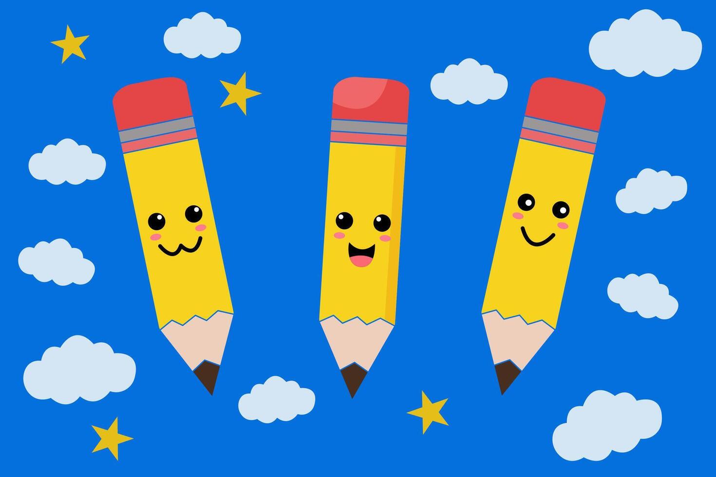 Kawaii Cartoon Pencils with Smiling Faces vector