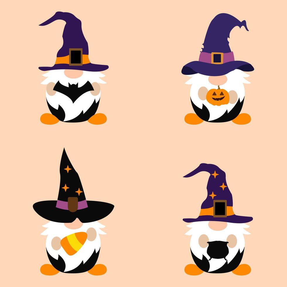 Halloween Gnomes in Witch Hats vector