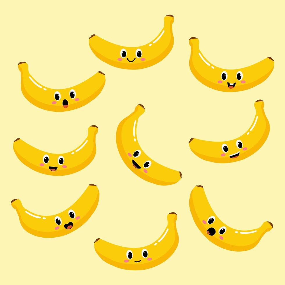Cute Bananas with Fun Faces vector