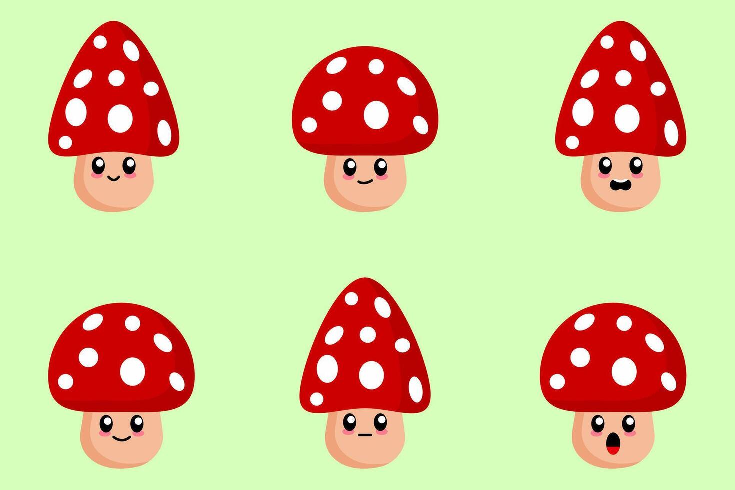 Set of Cute Cartoon Red Mushrooms with Different Expressions vector