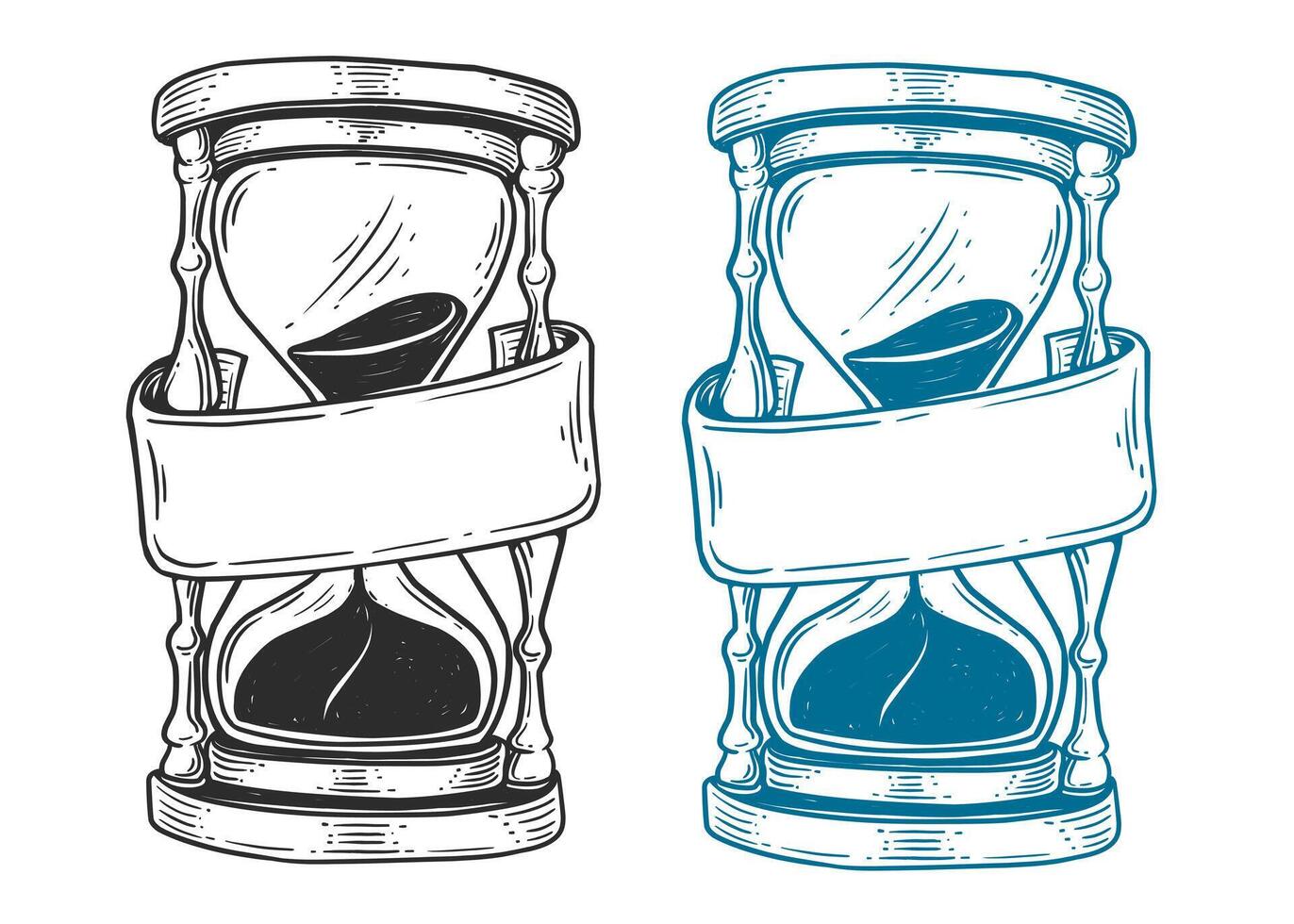 Hand drawn hourglass tattoo illustration with space for text isolated on white background vector
