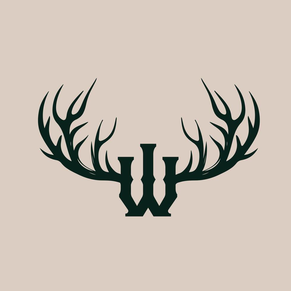 Deer antler W letter logo template vector