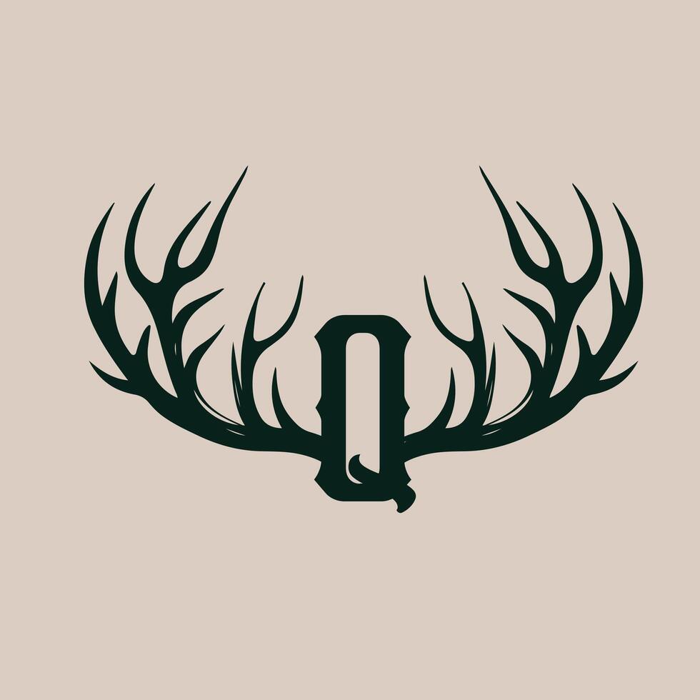 The letter q is shown in a deer's head vector