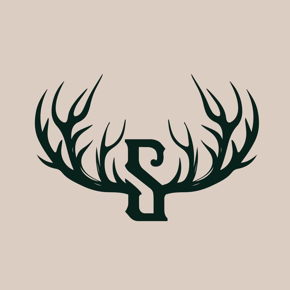 The letter s is shown in the middle of a deer's antlers vector