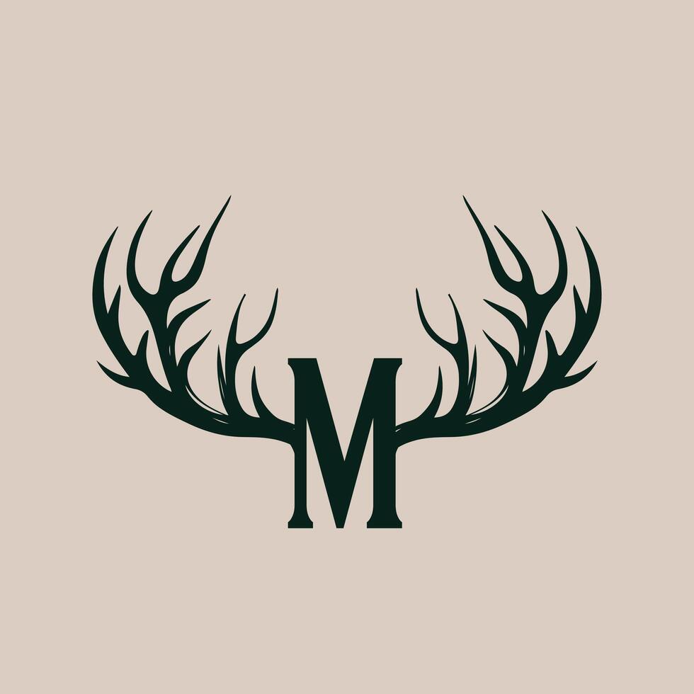 Deer antler M letter logo template vector