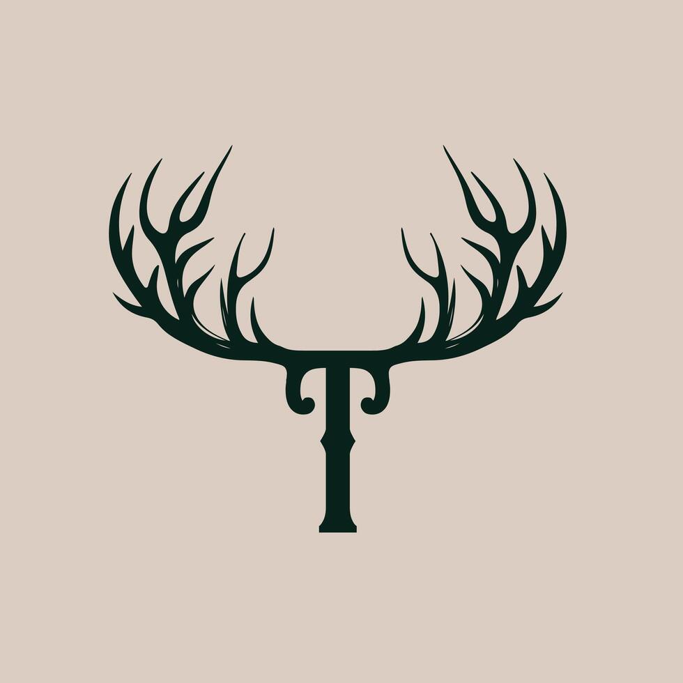 The letter t is shown in a deer head vector
