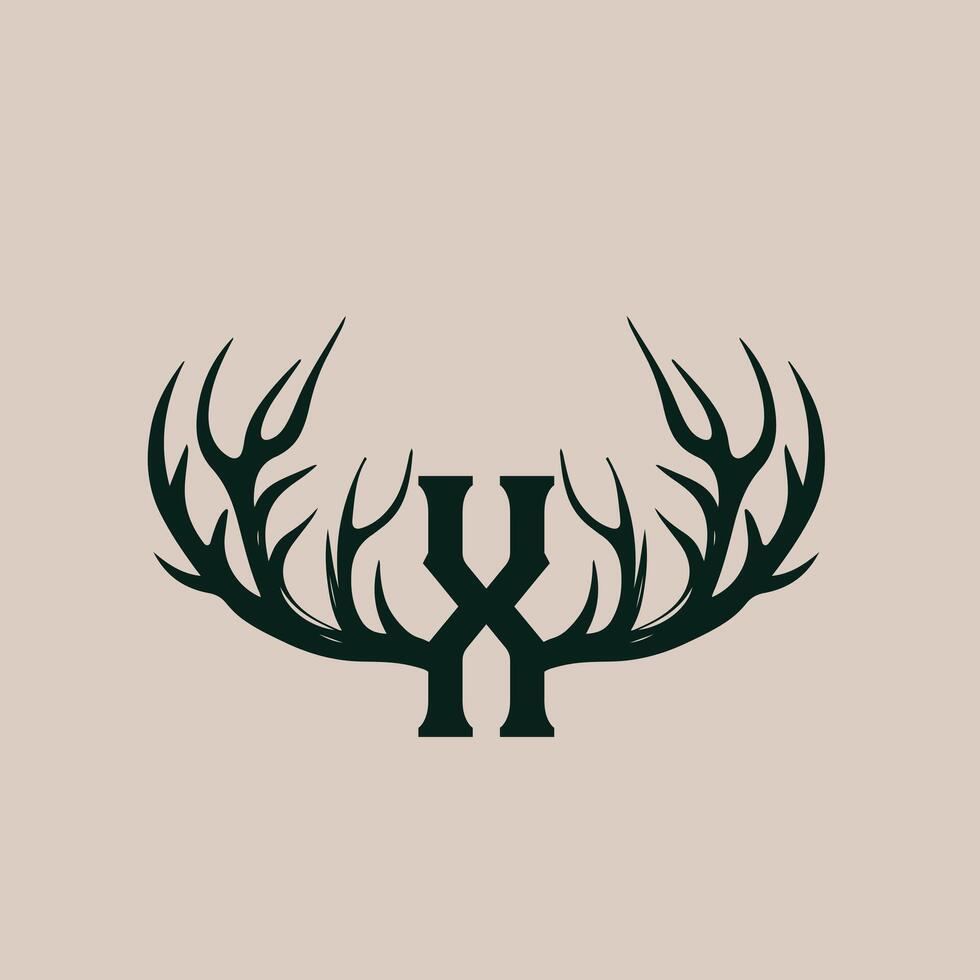 The letter x is in the middle of a deer's antlers vector