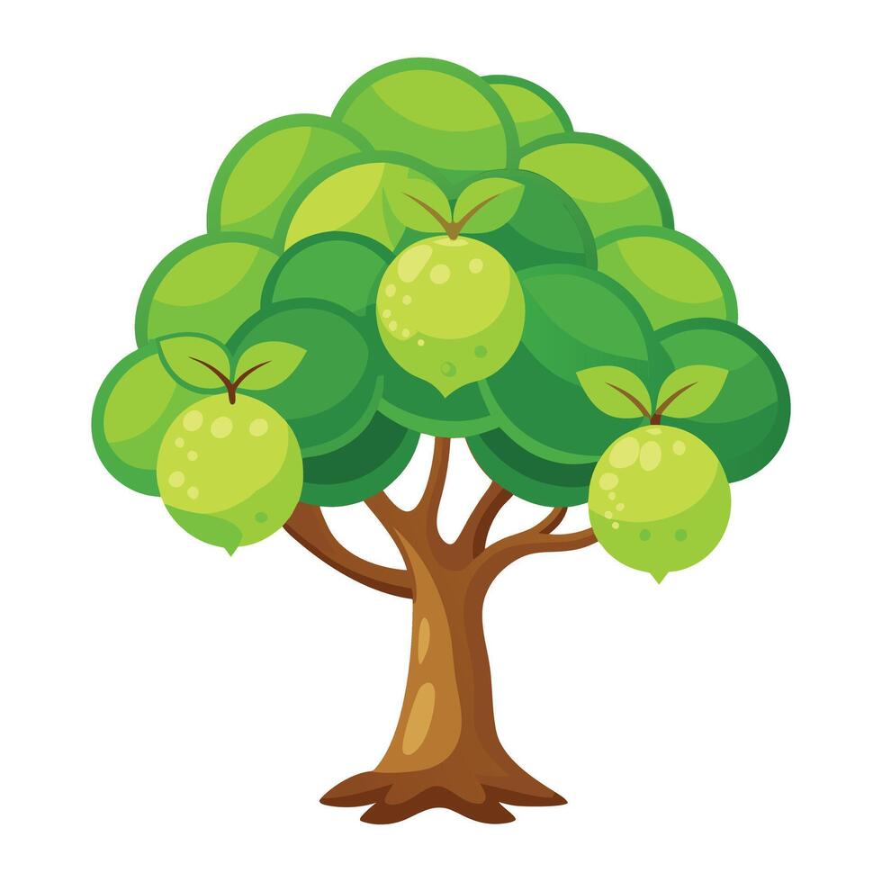 A cartoon green tree with fruit on it vector