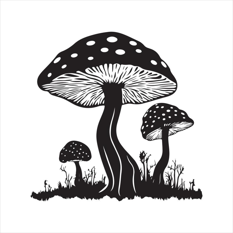 Mushroom set silhouette white background vector
