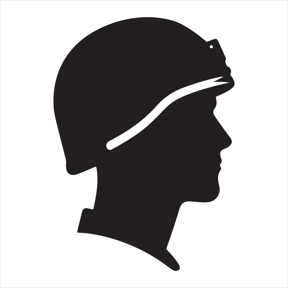 Soldier helmet with head icon silhouette on white background vector