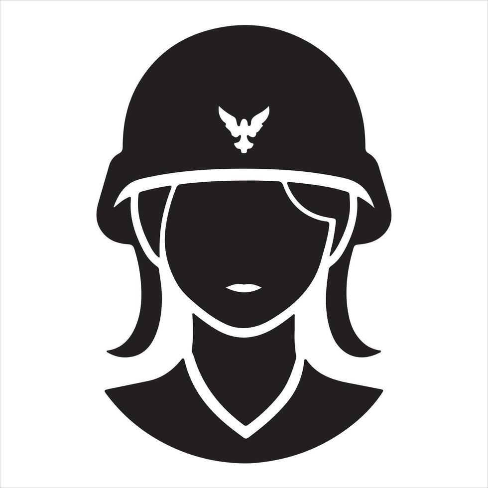 Soldier helmet with head icon silhouette on white background vector