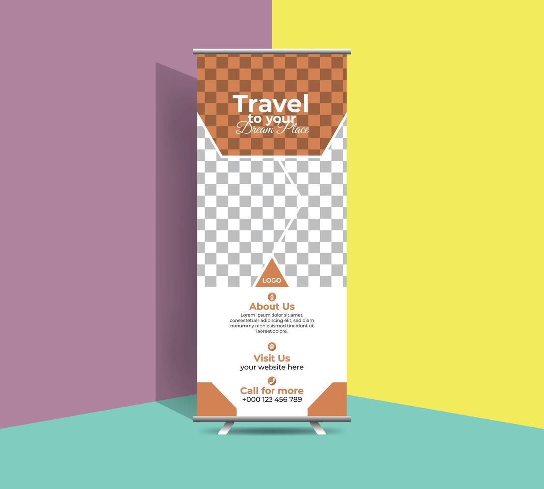Creative Modern Minimalist Roll up banner design for Travel agency. pull up banner design vector