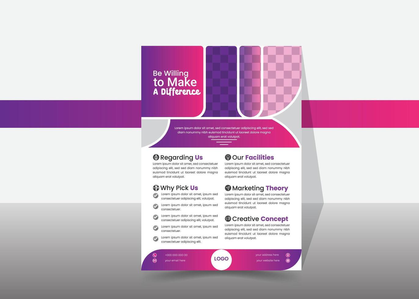 Abstract Modern Unique Flyer Design Template. Purple Flyer Design for growing Business. vector