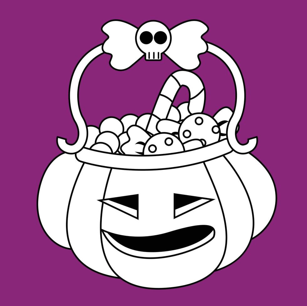 Cute and Funny Halloween Pumpkin Character Symbol Cartoon Digital Stamp Outline vector