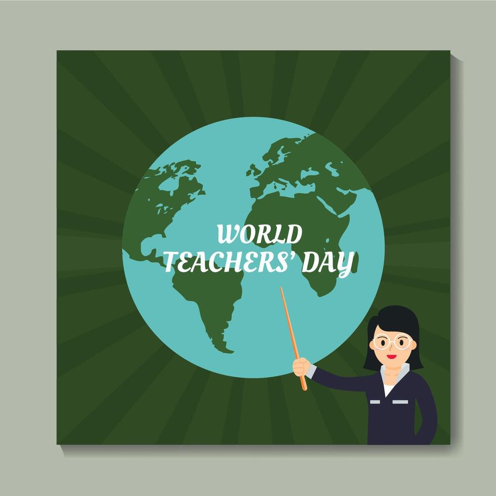 Female teacher, Happy teacher's day greeting card template. vector
