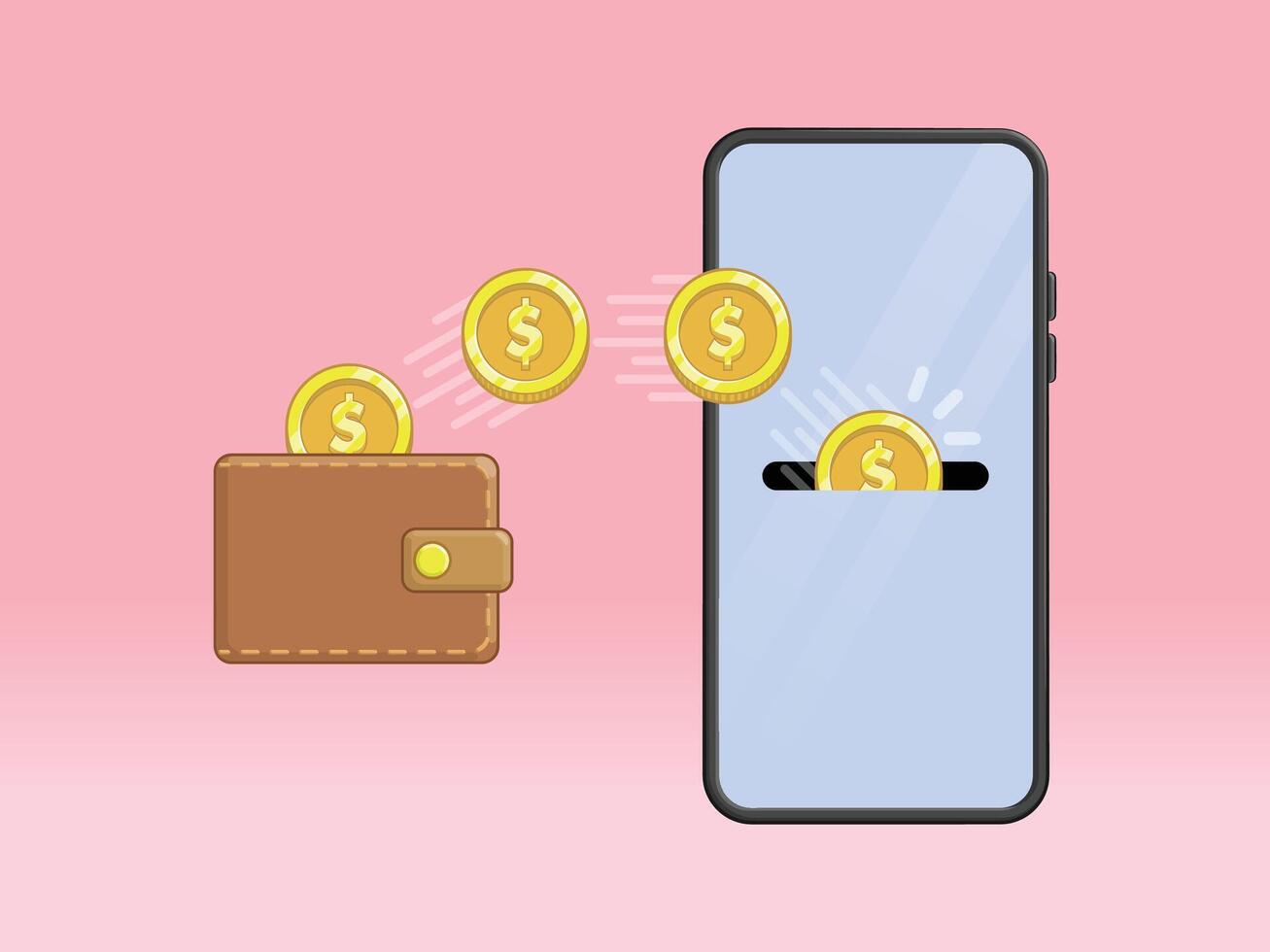 Coin Leaving Wallet Entering Mobile Banking Account vector