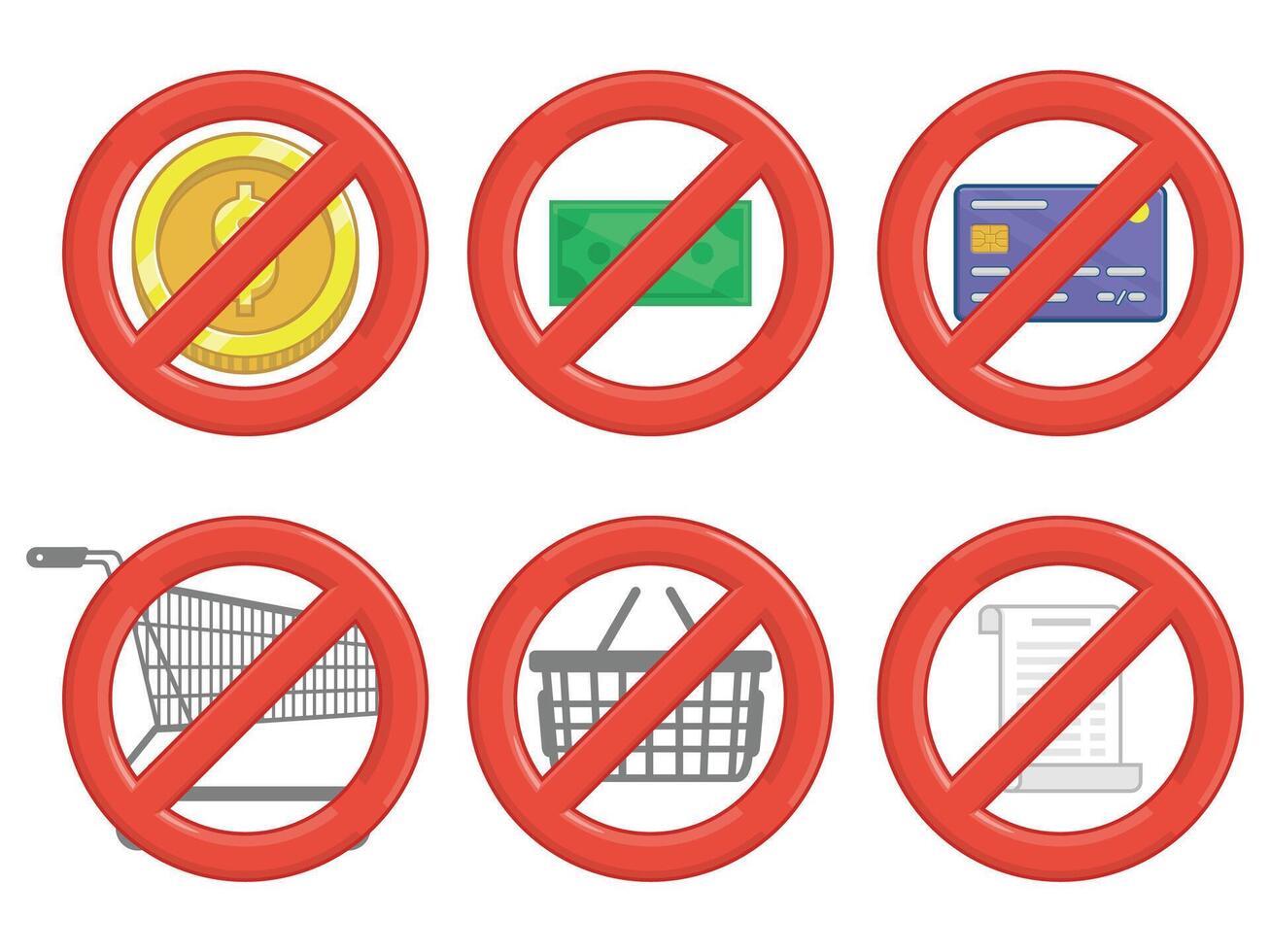 No Sign Shopping Basket Coin Money vector