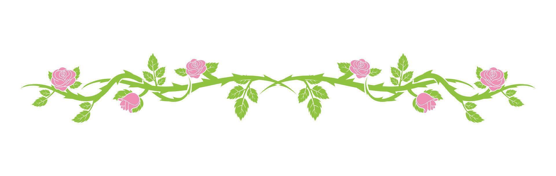 green and pink roses decorative border vector