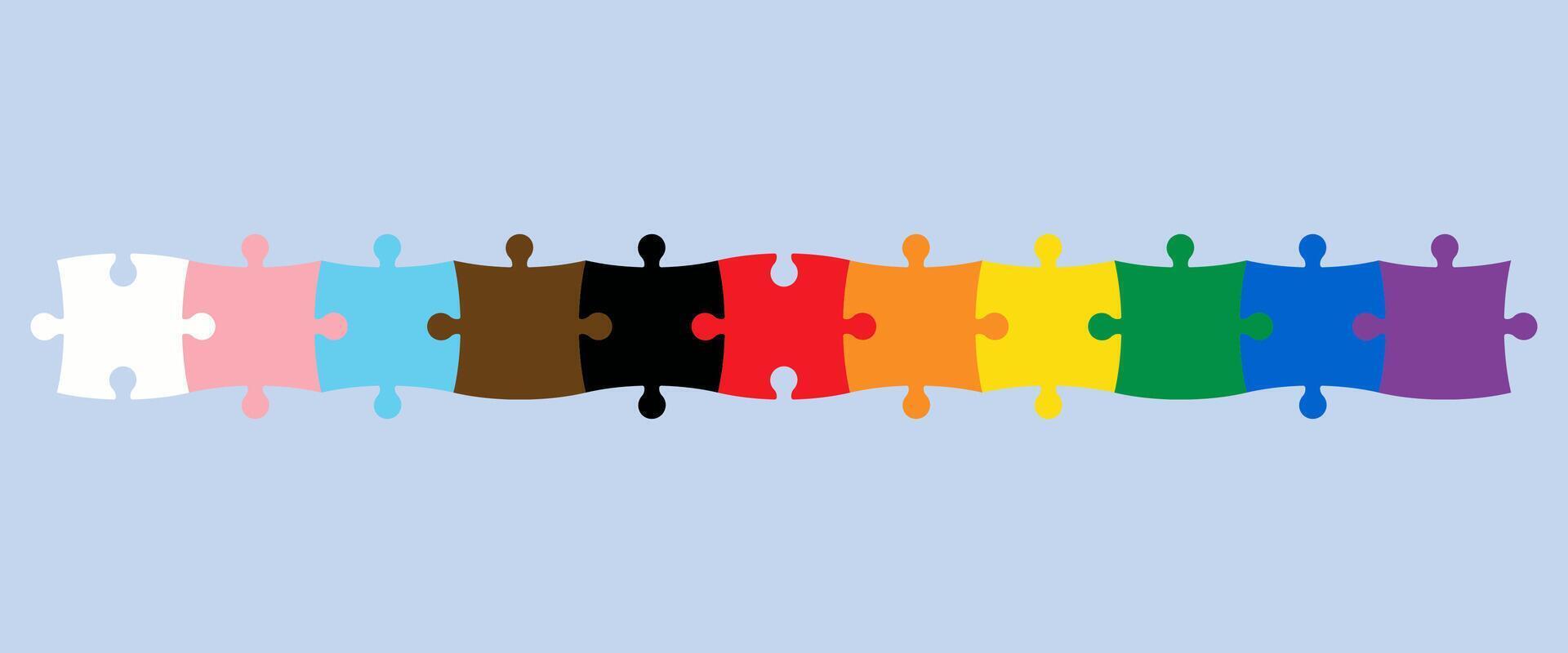 Line of connected to each other puzzles representing LGBTQ pride flag. vector