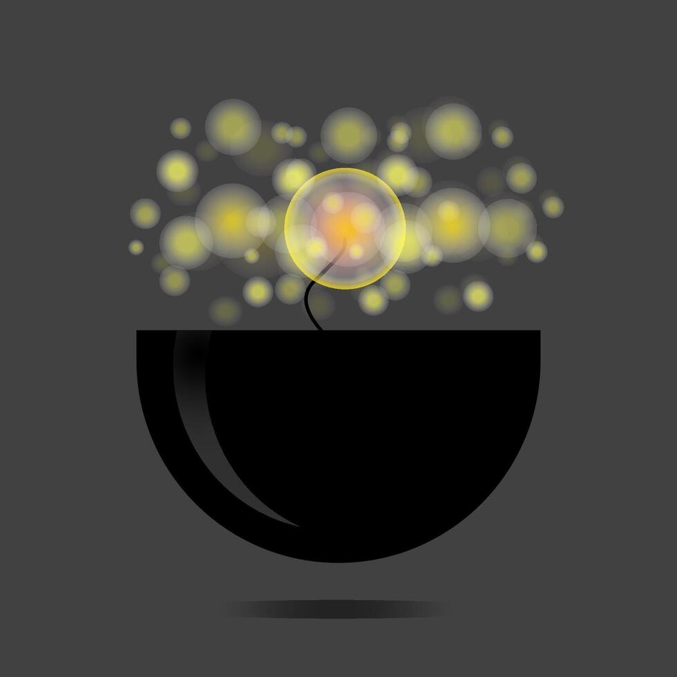 Magically burning oil black lamp. Illustration. Design element on black background vector