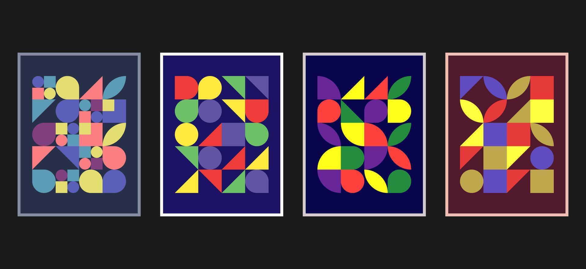 Abstract modern Bauhaus posters. Minimal Swiss retro art design paintings templates with geometric shapes. illustration in simple vintage postmodernism for business brochure, certificate vector
