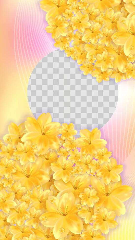 Fall Yellow flower stories background template. Golden flower round trail. Stock illustration in realistic style. vector