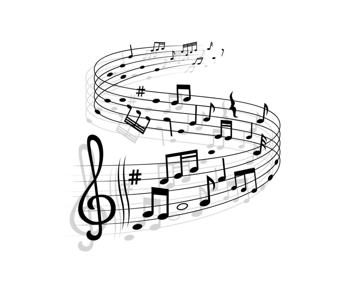 Song wave with music notes, sound swirl vector