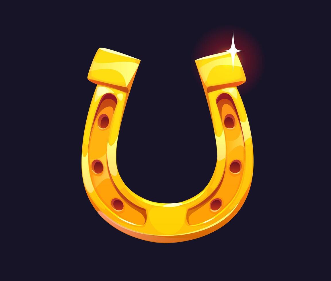 Cartoon golden horseshoe award, symbol of luck vector