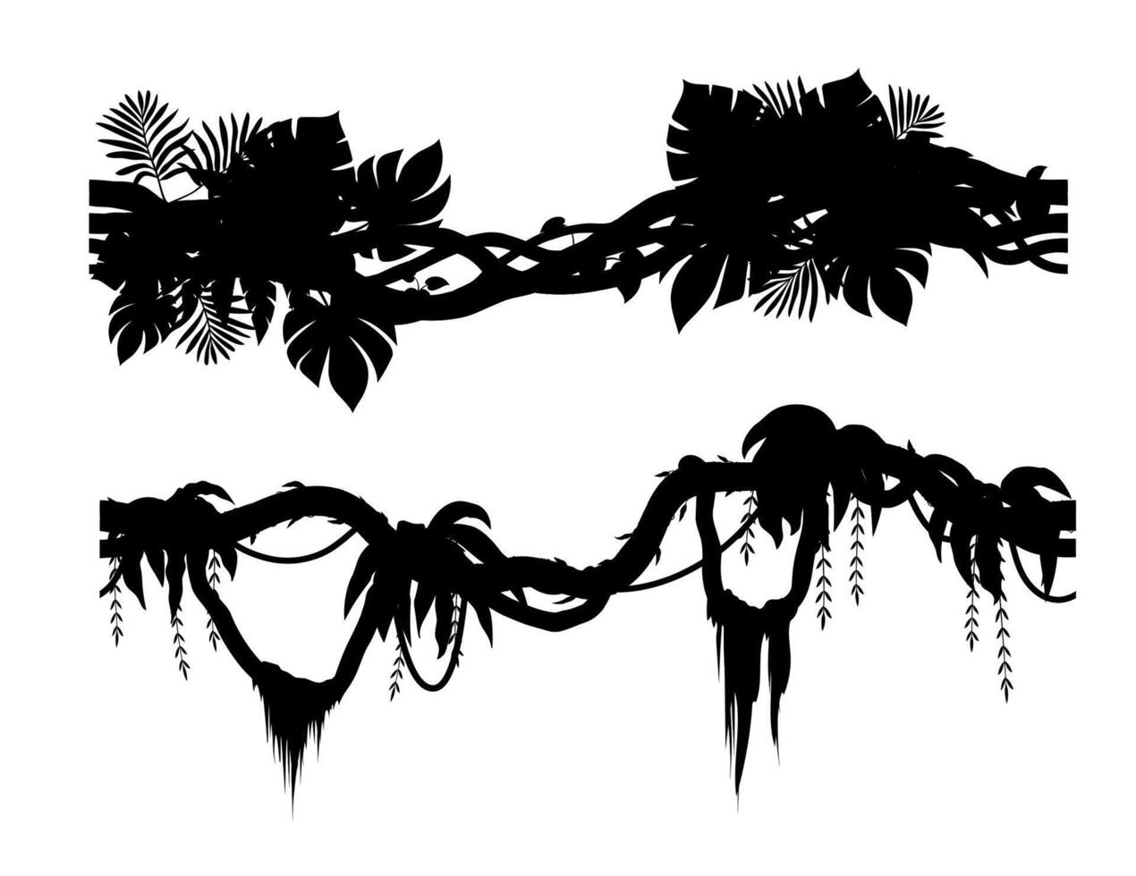 Tropical jungle forest seamless liana silhouettes vector