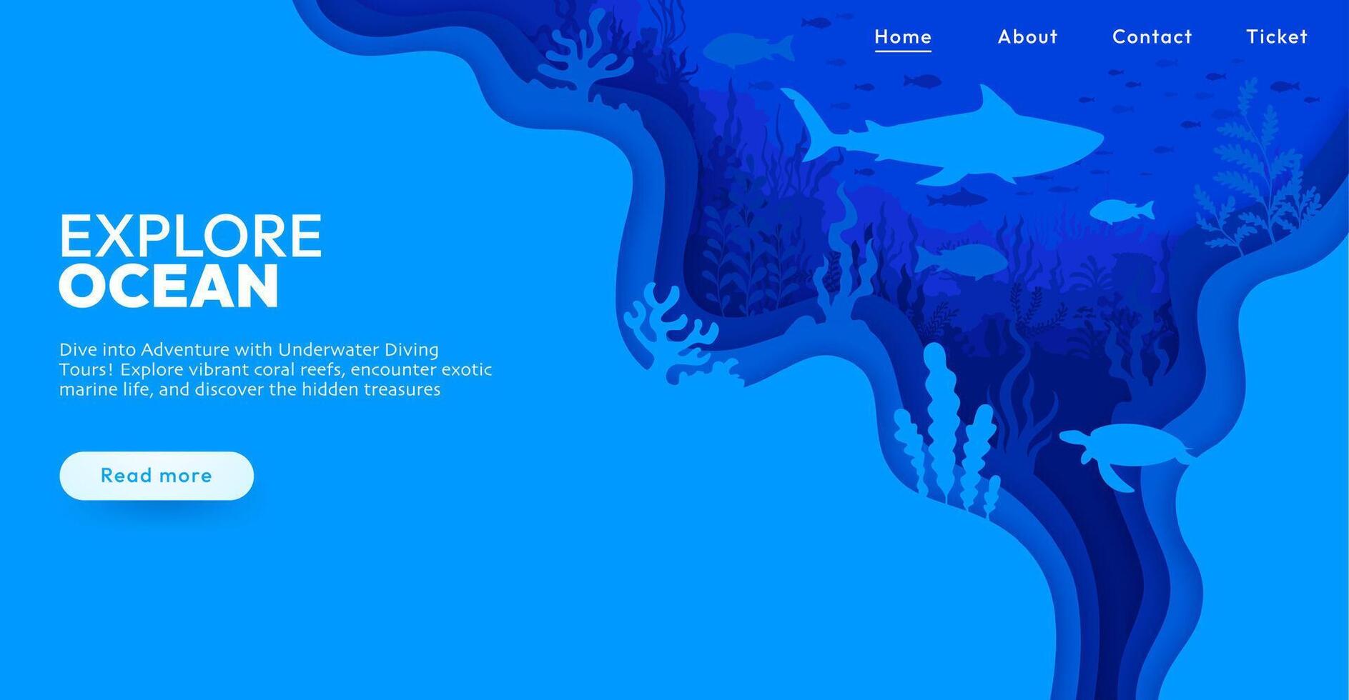 Landing page with paper cut underwater landscape vector