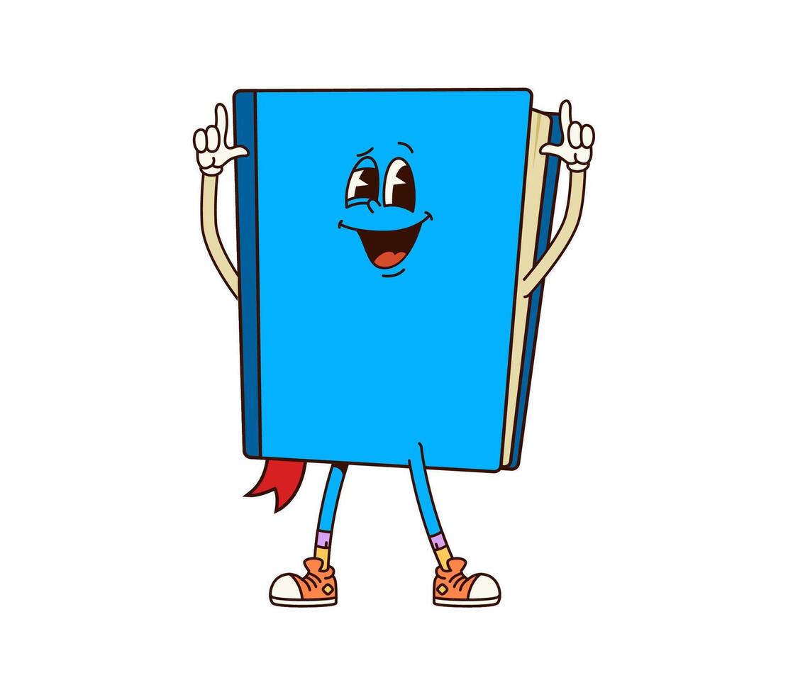 Book groovy character showing fingers up gesture vector
